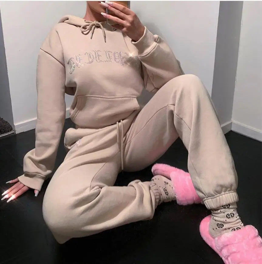 Women Diamond Tracksuit Two-Piece Set