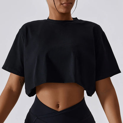 Women Short Sleeve Cotton T-shirt Crop Top