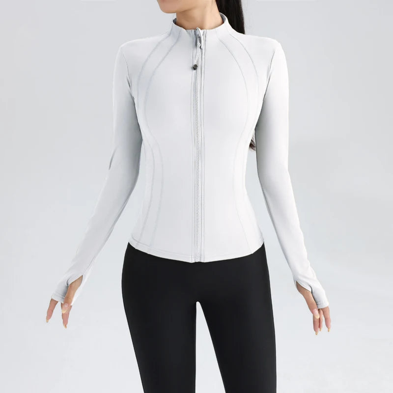 Women Full Zip Yoga Top with Thumbholes