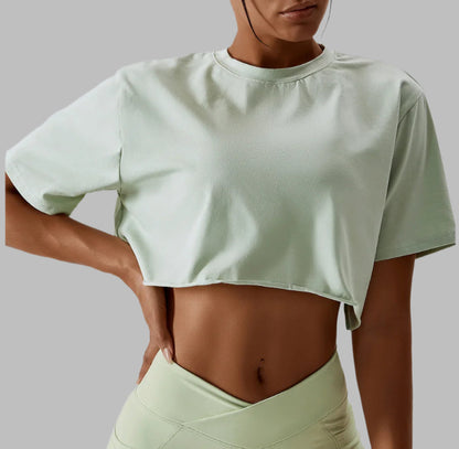 Women Short Sleeve Cotton T-shirt Crop Top