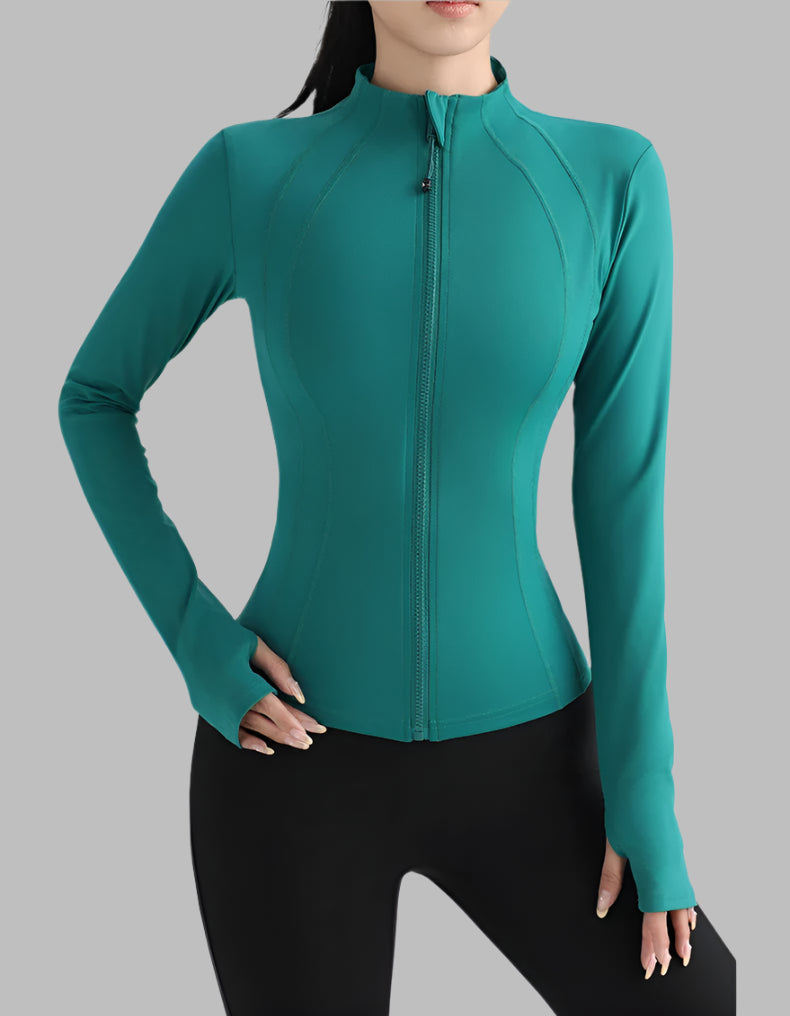 Women Full Zip Yoga Top with Thumbholes