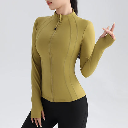 Women Full Zip Yoga Top with Thumbholes