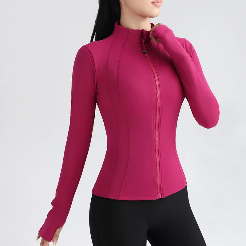 Women Full Zip Yoga Top with Thumbholes